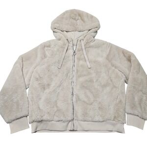 Athleta Cozy Faux Fur Ritual Jacket Large Coat Beige Fuzzy Soft Comfy Cozy Lined